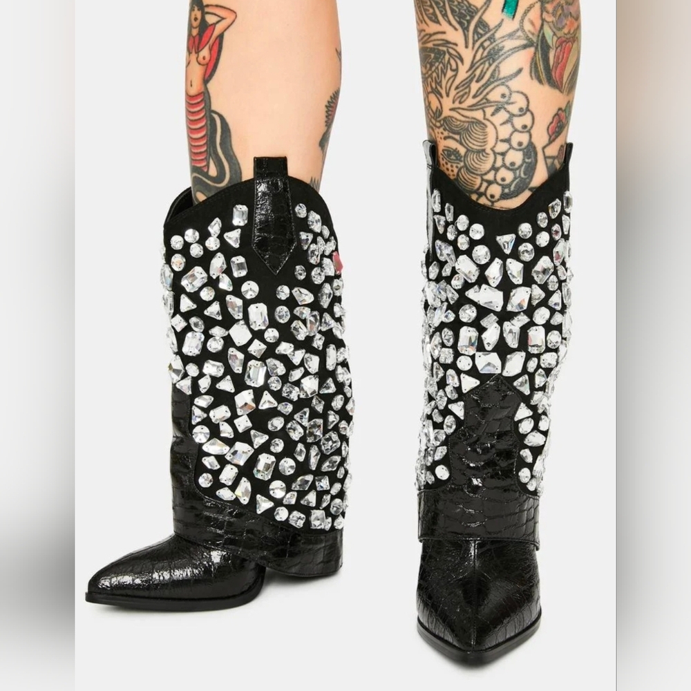 New Lauren Lorraine HANA Black Crystal-Embellished Women's Boots
